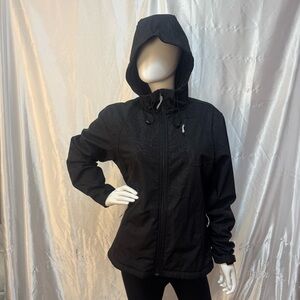 Black Double Diamond Abstract Swirl Design Women’s Hooded Soft Shell Ski Jacket